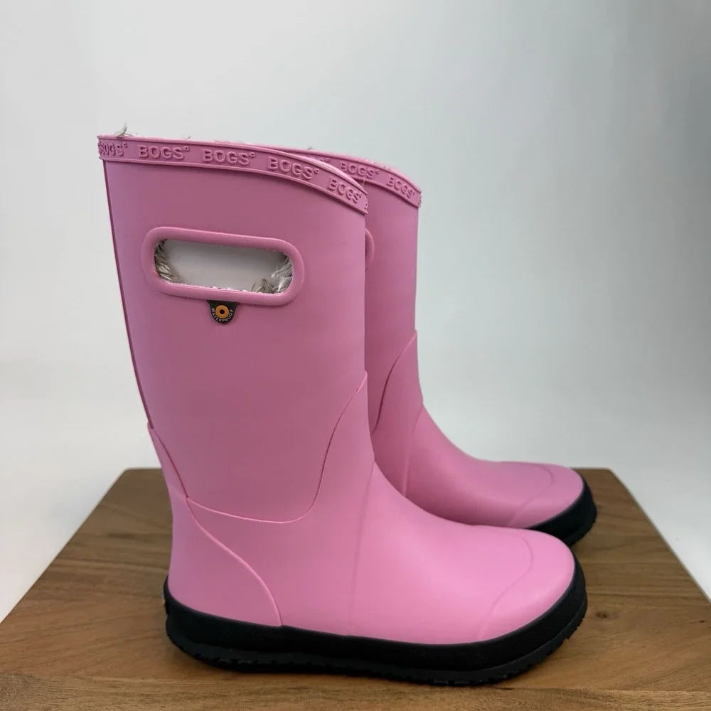 New NIB Big Kids Childrens Bogs Rainboot Plush Pink Waterproof‎ Boots Size 4 Y